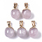 Top Golden Plated Natural Rose Quartz Pendants, with Iron Snap on Bails & Loop, Barrel, 17~19x11.5~12.5mm, Hole: 4x6mm