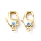 Brass Lobster Claw Clasps, Cadmium Free & Nickel Free & Lead Free, with Enamel, Real 18K Gold Plated, Long-Lasting Plated, Evil Eye Pattern, White, 20x12.5x6~7mm, Hole: 2~3mm