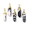 Natural Zebra Jasper Pointed Pendants, with Random Brass Pendant Hexagon Bead Cap Bails, Golden, Bullet, 38.5~40x12~12.5x10~11mm, Hole: 3x4.5mm
