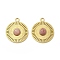Natural Rhodonite Pendants, Flat Round Charms, with PVD Vacuum Plating Real 18K Gold Plated 201 Stainless Steel Findings, 18.5x15.5x3mm, Hole: 1.8mm
