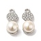 Alloy with Rhinestone Pendants, with ABS Imitation Pearl, Flat Round Charms, Platinum, 23.5x10x10.5mm, Hole: 2.2mm