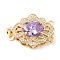 Brass Micro Pave Clear Cubic Zirconia Box Clasps, 2-Strand, 4-Hole, with Lilac Glass Rhinestone, Rhombus, 17x25.5x9.5mm, Hole: 1.4mm