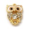 Alloy Pendant, with Glass Rhinestone, Owl Charm, Golden, 21x15x4.5mm, Hole: 1.6mm