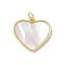 Brass Pave Natural White Shell Pendants, Real 18K Gold Plated, with Jump Rings, Long-Lasting Plated, Lead Free & Cadmium Free, Rack Plating, Heart, 17x18x2mm, Hole: 3mm