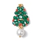 Seed Beads Beaded Charms, with Glass Pearl, Tree Pendants, Teal, 40x19.5x4.5mm, Hole: 2mm