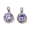 Brass Micro Pave Cubic Zirconia Charms, Cadmium Free & Nickel Free & Lead Free, Flat Round, Platinum, 12x10x4.5mm, Hole: 4.5x3mm