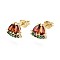 Brass Micro Pave Cubic Zirconia Stud Earrings, with Ear Nuts, Teardrop, Cadmium Free & Nickel Free & Lead Free, Chocolate, Real 16K Gold Plated, 8x9.5mm, Pin: 0.7mm