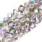 Electroplate Transparent Glass Beads Strands, Faceted, Diagonal Cube Beads, Medium Orchid, 8.5x9.5x9.5mm, Hole: 1.5mm, about 70pcs/strand, 22.05 inch(56cm)