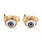 Brass Cuff Rings, Open Rings, with Resin Beads, Long-Lasting Plated, Real 18K Gold Plated, Evil Eye, Dark Slate Blue, 3mm, Inner Diameter: 17mm
