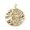 Brass Micro Pave Cubic Zirconia Pendants, with Jump Rings, Flat Round, Constellation, Colorful, Golden, Gemini, 14~15x2mm, Hole: 3mm