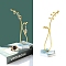 Iron Music Note Jewelry Display Stands, Jewelry Organizer Holder with Marble Print Hexagon Wood Base, for Necklace, Bracelet Display, Home Decorations, Golden, Finished Product: 9.1x12.5x28.5cm