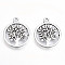 Tibetan Style Alloy Pendants, Lead Free & Cadmium Free, Flat Round with Tree of Life, Antique Silver, 20x17x1mm, Hole: 1.8mm, about 460pcs/500g