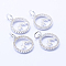 Eco-Friendly Brass Micro Pave Cubic Zirconia Pendants, Lead Free & Nickel Free & Cadmium Free, Hollow Flat Round with Mountain, Platinum, 14x12x2mm, Hole: 3.5mm