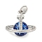 Brass Micro Pave Cubic Zirconia Pendants, with Resin, Planet, Dark Blue, 19.5x20x8mm, Hole: 5x3mm