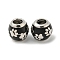 Platinum Tone Alloy Enamel European Beads, Large Hole Beads, Rondelle with Paw Print, Black, 12x11mm, Hole: 5mm