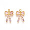 Brass Micro Pave Cubic Zirconia Pendants, Cadmium Free & Lead Free, Bowknot Charms, Real 18K Gold Plated, Pink, 17.5x13x4.5mm, Hole: 5x2.5mm