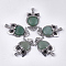 Natural Green Aventurine Big Pendants, with Rhinestone and Alloy Findings, Dyed, Owl, Antique Silver, 50x32x9.5~10mm, Hole: 4.5x9mm