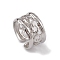 Non-Tarnish 304 Stainless Steel Cuff Rings, Hollow Out Chain Element Wide Band Ring for Women, Stainless Steel Color, 11mm, Inner Diameter: 16.6mm