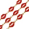 304 Stainless Steel Enamel Lip Link Chains, Ion Plating(IP), Soldered, Golden, with Spool, Red, 19x9.5x1.5mm