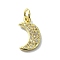 Moon Theme Brass Micro Pave Clear Cubic Zirconia Charms, Cadmium Free & Nickel Free & Lead Free, with Jump Ring, Real 18K Gold Plated, Moon, 14x8x1.5mm, Hole: 3mm