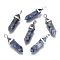 Natural Blue Spot Jasper Double Terminated Pointed Pendants, with Random Alloy Pendant Hexagon Bead Cap Bails, Bullet, Platinum, 36~45x12mm, Hole: 3x5mm, Gemstone: 10mm in diameter