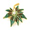 Leaf Shape Alloy Enamel Layered Brooch, with Resin Imitation Pearl, Golden, Green, 43.87x39.43mm