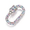 Brass Micro Pave Cubic Zirconia Screw Carabiner Lock Charms, for Necklaces Making, Oval, Colorful, Platinum, 28.5x17x7.5mm