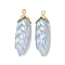 Rainbow Iridescent Plating Resin Pendants, Glitter Leaf Charms with Golden Plated Alloy Findings, Light Steel Blue, 35x11x8mm, Hole: 1.6mm