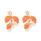Alloy Enamel Pendants, with ABS Imitation Pearl, Leaf Charm, Golden, Coral, 19.5~20x13x4.5mm, Hole: 1.6mm