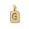 304 Stainless Steel Alphabet Pendants, Real 18K Gold Plated, Rectangle Charm, Letter G, 17.5x12x2mm, Hole: 7.5x3.5mm