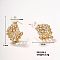 Shiny Women's Earrings with Hollow Design, Rhinestones and Imitation Pearl, Fan, 24x15mm