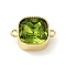 Rack Plating Brass Green Cubic Zirconia Connector Charms, Square, Cadmium Free & Nickel Free & Lead Free, Real 18K Gold Plated, 12x16x6.5mm, Hole: 1.4mm
