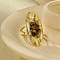 Natural Tiger Eye Beads with 304 Stainless Steel Cuff Rings, Oval, Real 18K Gold Plated, Inner Diameter: 19mm, Oval: 36x17.5mm