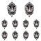 10Pcs Halloween Alloy Oval Pendants, Bat Charms with Resin, Antique Silver, Black, 42.5x23.5x10mm, Hole: 2.2mm