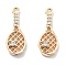 Rack Plating Brass Clear Cubic Zirconia Pendants, Cadmium Free & Nickel Free & Lead Free, Long-Lasting Plated, Tennis Racket Charm, Real 18K Gold Plated, 18x7x3mm, Hole: 1.2mm