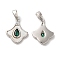 Brass Cubic Zirconia Pendants, with Shell, Ginkgo Leaf with Teardrop Pattern, Platinum, 15x12x2mm, Hole: 2x4.8mm