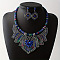 Bohemian Ethnic Style Alloy Rhinestone & Polyester Cord Pendant Necklaces & Horse Eye Stud Dangle Earrings Sets, Platinum, Dark Blue, 500mm