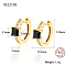 Real 18K Gold Plated 925 Sterling Silver Hoop Earrings, Square Cubic Zirconia Earrings, with S925 Stamp, Black, 11.8x13.5mm