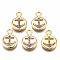 Brass Micro Pave Clear Cubic Zirconia Pendants, Nickel Free, Flat Round with Anchor, Real 18K Gold Plated, 16.5x12x2mm, Hole: 2.5mm