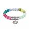 Natural Chalcedony Round Beads Bracelet, Curved Tube Beads and Tree of Life Alloy Charm Stretch Bracelet for Girl Women, Antique Silver, Inner Diameter: 2-1/8 inch(5.4cm)