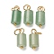 Natural Green Aventurine Column Charms with 304 Stainless Steel Jump Rings, Golden, 14x6mm, Hole: 4mm