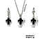 Elegant Cross Brass Rhinestones Necklace & Hoop Earrings Set for Women, Black, Platinum