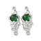 Brass Pave Green Glass Connector Charms, Cadmium Free & Nickel Free & Lead Free, Flower, Real Platinum Plated, 26.5x10.5x4.5mm, Hole: 1.5mm