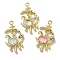 Rack Plating Alloy Pendants, with Rhinestone & Resin, Lead Free & Cadmium Free, Moon with Rabbit, Golden, 30x17.5x5mm, Hole: 1.8mm