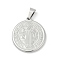 304 Stainless Steel Pendants, Flat Round with Saint Benedict Medal, Stainless Steel Color, 31x28x3mm, Hole: 8x4.5mm