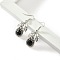 Leaf with Flat Round Alloy Rhinestone Dangle Earrings, with Plastic Pearl, Antique Silver, 52x20mm