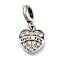 Rack Plating Alloy Crystal Rhinestone European Dangle Charms, Only You Heart Large Hole Pendants with Black Enamel, Antique Silver, 24.5mm, Hole: 4.5mm, Heart: 14x12.5x3mm