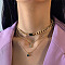 Alloy Emerald Rhinestone Pendant 3 Layer Necklaces for Women, Golden, Heart, 13.39 inch(34cm)