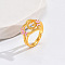 Heart & Flower Brass Pearl Pink Enamel Adjustable Finger Rings, Cadmium Free & Nickel Free & Lead Free, Golden, Letter G, 14mm, Inner Diameter: 17mm