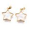 Brass Pendants, with Shell and Snap on Bails, Star, Real 18K Gold Plated, Nickel Free, Seashell Color, 18x16x3mm, Hole: 2.5x4mm